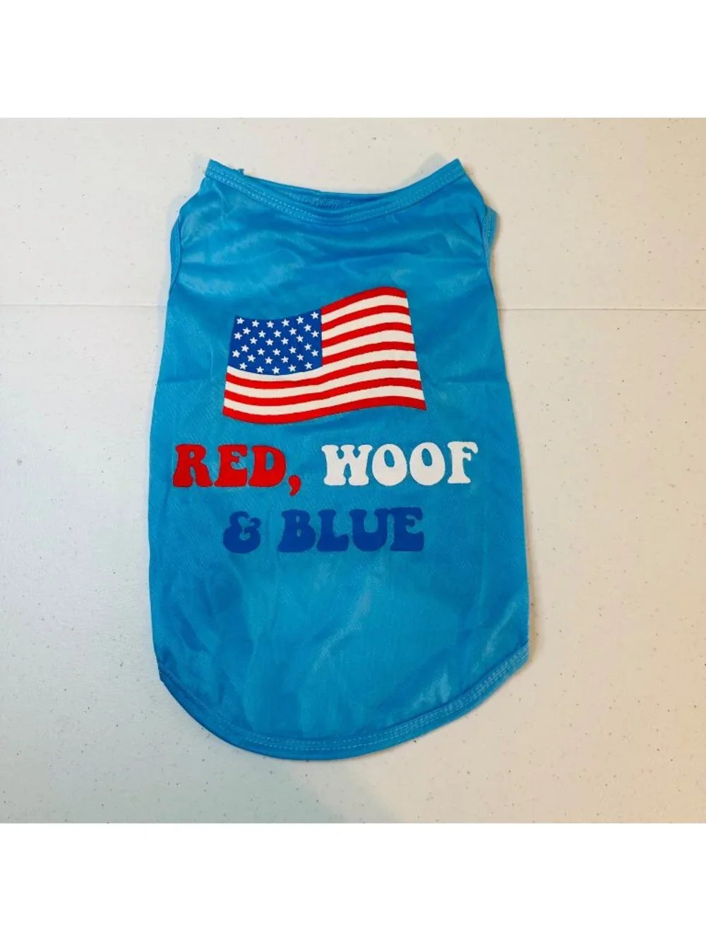 RED WOOF & BLUE American Flag small dog shirt Fourth of July Patriotic pet shirt